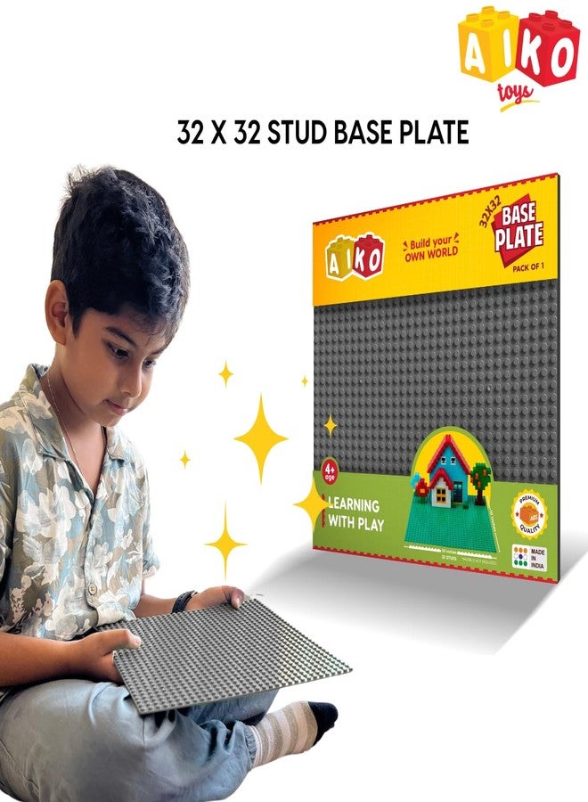 AIKO Classic Grey Base Plate - 32 x 32 Studs (10" x 10") | Durable ABS Plastic Building Base | Sturdy Foundation for Construction Play | Compatible with Major Block Brands | Ideal Gift for Kids 4+ - Image 3